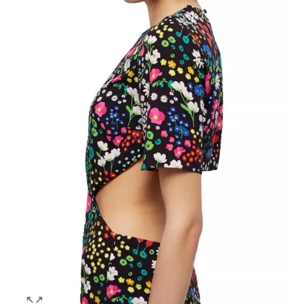 The Kooples Joyful Flowers Black Floral Cut-Out Crop Top Midi Dress